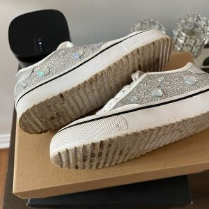 Steve Madden size 2 girls white sneakers with crystal embellishments.